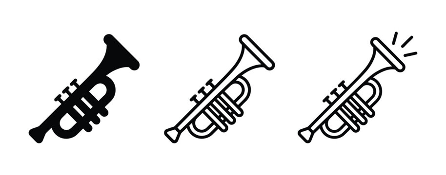 Three trumpet icons in black and white Vector