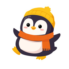 Fototapeta premium Cute Winter Penguin with Scarf and Beanie Hat Vector