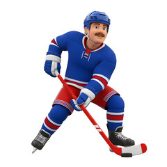 Obraz premium Cartoon Hockey Player in Blue Uniform
