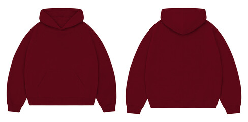 Burgundy Oversized Hoodie Mockup Front and Back for Streetwear Branding © Drip