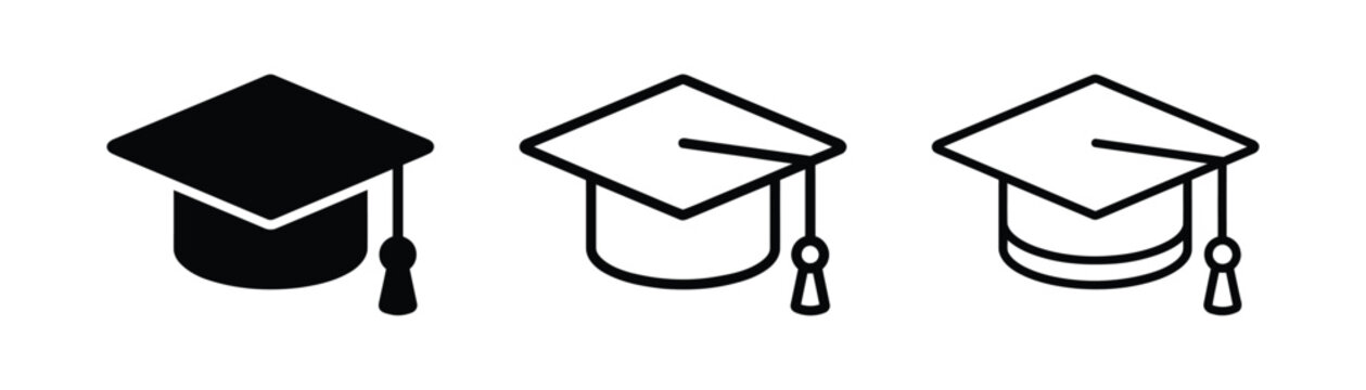 Graduation cap icons in black and white Vector