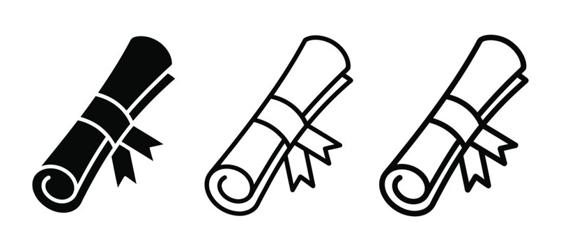 Set of diploma scroll icons in black and white Vector