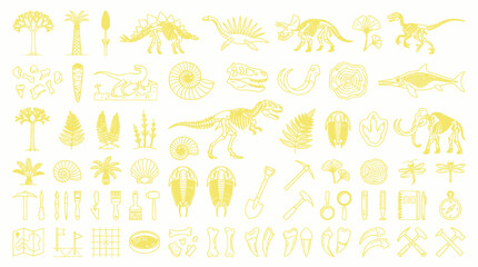 Dinosaur Skeleton Icons: Prehistoric Animals, Fossils & Paleontology Elements © Aziz
