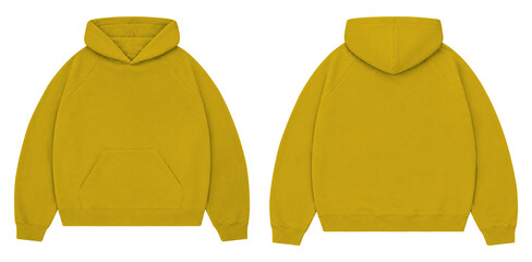 Bright Yellow Oversized Hoodie Mockup Front and Back for Streetwear Branding © Drip