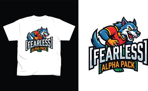 Aggressive wolf mascot t shirt design with fearless alpha pack print t shirt fearless clothing predator aggressive illustration branding identity merchandise streetwear creative