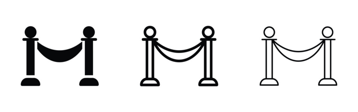 Black and white rope barrier icons set Vector