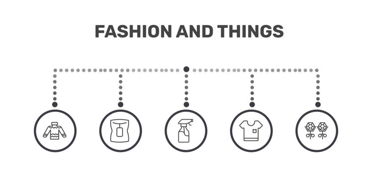 fashion and things icon set with skein, neck gaiter, white t shirt, stud signs in flat outline style