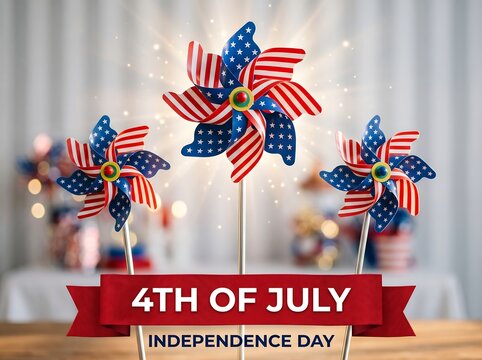 Jul 4 independence day usa patriotic windmills with festive ribbon