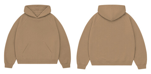 Light Brown Oversized Hoodie Mockup Front and Back for Streetwear Branding © Drip