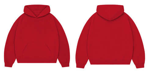 Red Oversized Hoodie Mockup Front and Back for Streetwear Branding © Drip