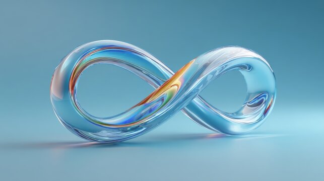 Glossy Infinite Loop Shape Reflecting Colorful Light On Blue Background