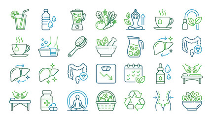 Naklejka premium Healthy Lifestyle Icons: Detox, Wellness, Yoga, Nutrition, and Spa