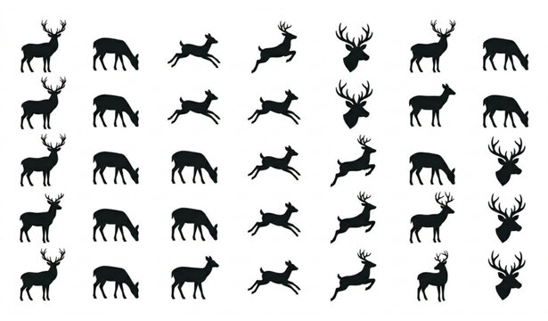 Deer silhouette icons set