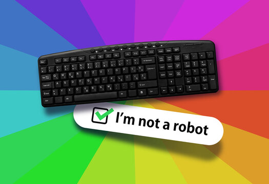 PC keyboard with i'm not a robot box on colorfulbackground. Innovation or creative concept