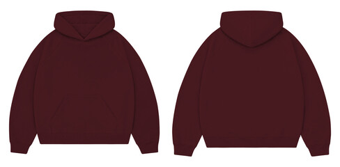 Wine Red Oversized Hoodie Mockup Front and Back for Streetwear Branding © Drip
