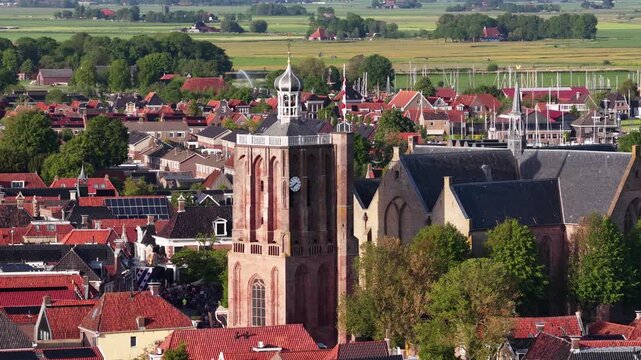 Aerial View of Saint Gertrude Church Tower in Workum