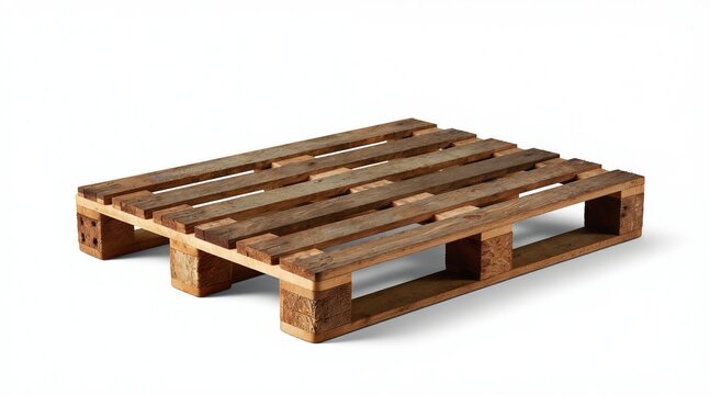 Wooden pallet on white background isolated. Standard cargo container for shipping and storage. Flat lay for logistics transport and industry.