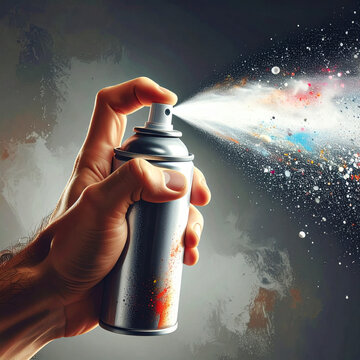 Hand spraying colorful paint from aerosol can