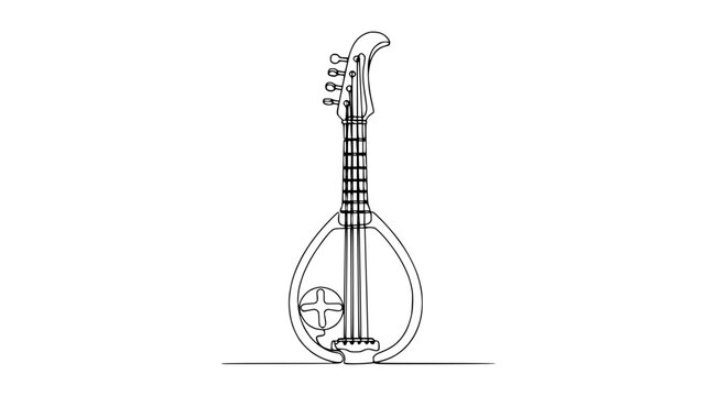 Minimalist Line Art of a Lute Instrument on White Background