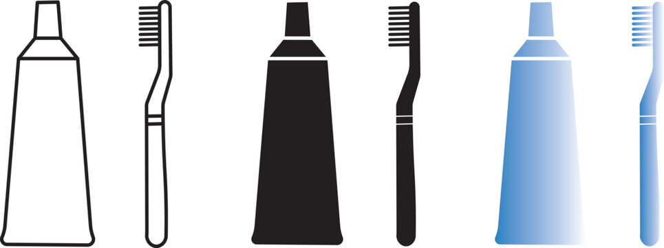 Oral hygiene icon set featuring toothpaste tube and toothbrush