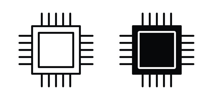 Microprocessor icon outline icons collection. Flat icons
