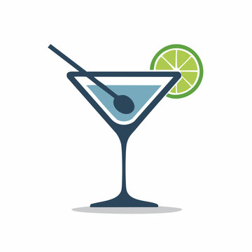 Martini glass with lime and stirrer icon