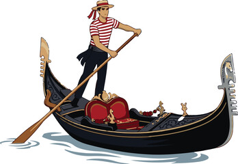 Gondolier rowing a gondola with stuffed animals © Masud