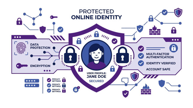 Secured online identity protection featuring user profile, encryption, and multi-factor authentication
