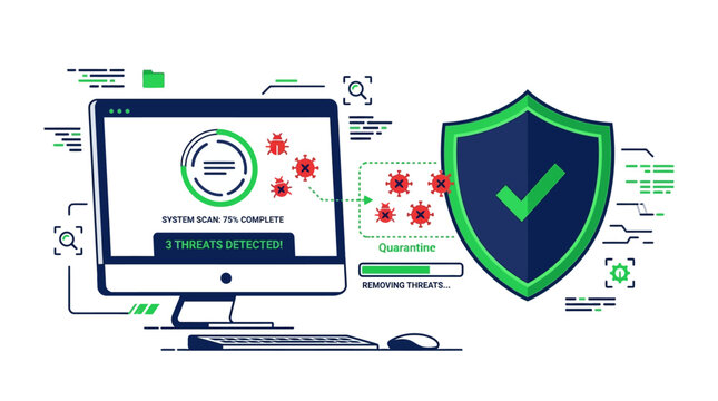 Advanced computer security software actively scanning for and neutralizing digital threats, ensuring robust system protection and data safety for users