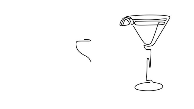 Animated self drawing of continuous line draw of  Cocktail Glasses . Full length one line animation. 4K	