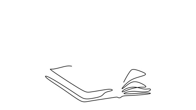 Animated self drawing of continuous line draw of  Butterfly emerging from an open book.  Full length one line animation. 4K	