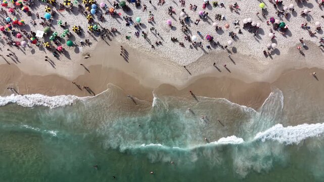 Aerial View of Colorful Beach Umbrellas on Copacabana and Ipanema Beach, Rio de Janeiro, Brazil