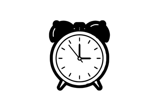 Retro Alarm Clock Icon, Black and White, Simple Graphic Design