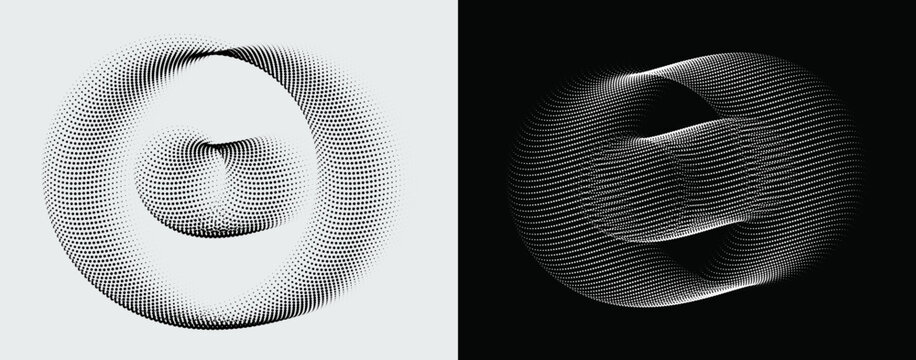 Abstract dotted torus and chain link shapes, circular spirograph ring vector design vector illustration.