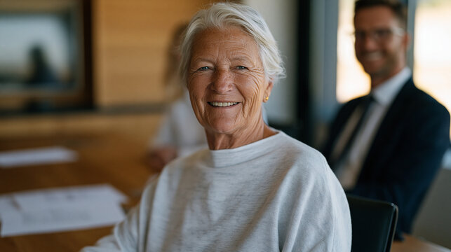 Elderly retiring founder meets with adult children and a legal advisor at a long oak conference table, succession documents spread across the surface as family business ownership transfers formally 