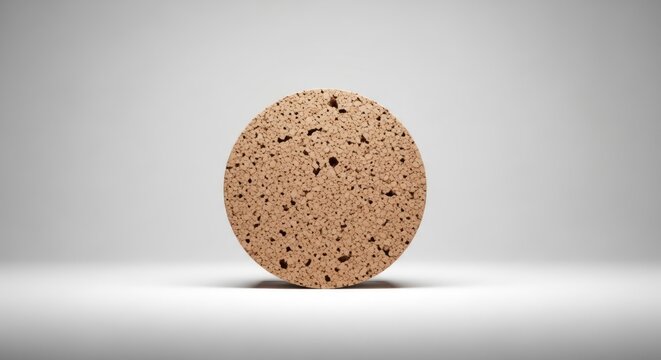 Close up of a cork with textured surface against a neutral background