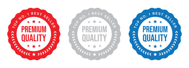 Fototapeta premium Premium Quality Badge Collection with Top Number One Best Seller Labels and Award Seals Vector Set