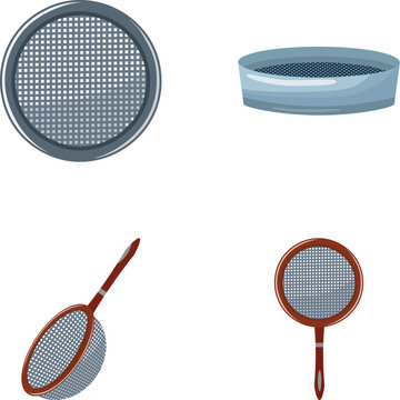 Kitchen tools showing various sieves and strainers used for filtering and separating ingredients