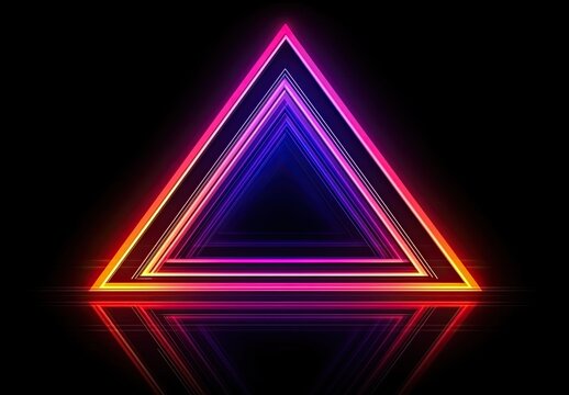 Nested glowing neon triangles in purple and orange tones creating a tunnel-like layered effect on a black background
