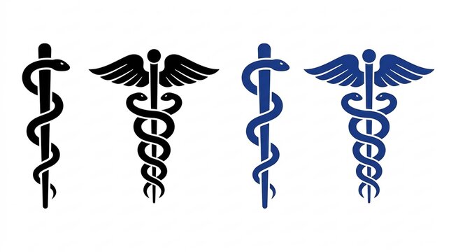 Set of medical caduceus and rod of asclepius icons
