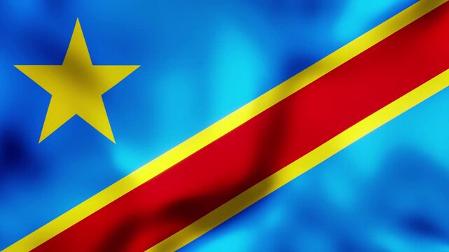 A looping video of the Democratic Republic of the Congo flag waving softly in the breeze. Perfect for use in football, sports event graphics, and educational materials.