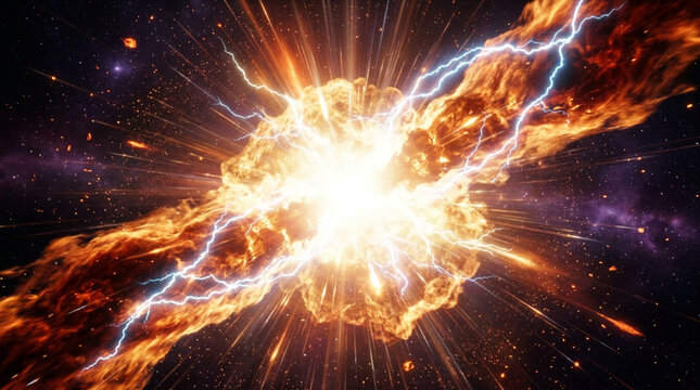 Powerful cosmic supernova explosion with electric lightning bolts