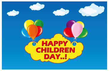 Naklejka premium happy children's day celebration vector design with colorful balloons and clouds. Children day New luxurious design.