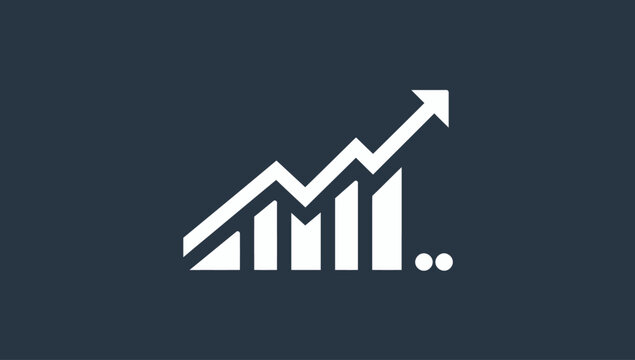 White graph chart with rising arrow.