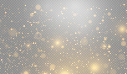 Gold bokeh light effects and glitter particles falling on transparent background © LILIIA SMIRNOVA
