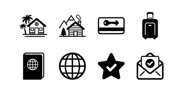 Travel and transport icons set with plane ticket suitcase and globe