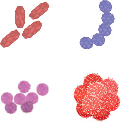 Obraz premium Diverse group of microscopic bacteria and virus organisms, representing biology and science