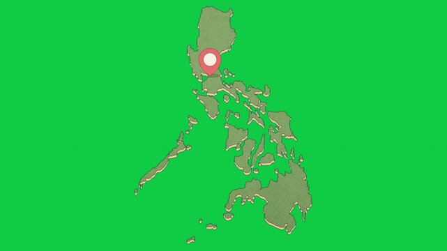 Animated Philippines Map with Bouncing Location Marker Manila City, Transparent Background, Alpha Channel, HD