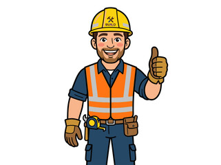 Fototapeta premium Smiling construction worker wearing hard hat and safety vest on white