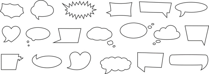 Fototapeta premium Speech Bubble Icon Collection Illustration. Hand Drawn Chat, Dialogue and Thought Balloons in Outline and Solid Styles. Communication Elements Set for Messaging, Comics and Social Media